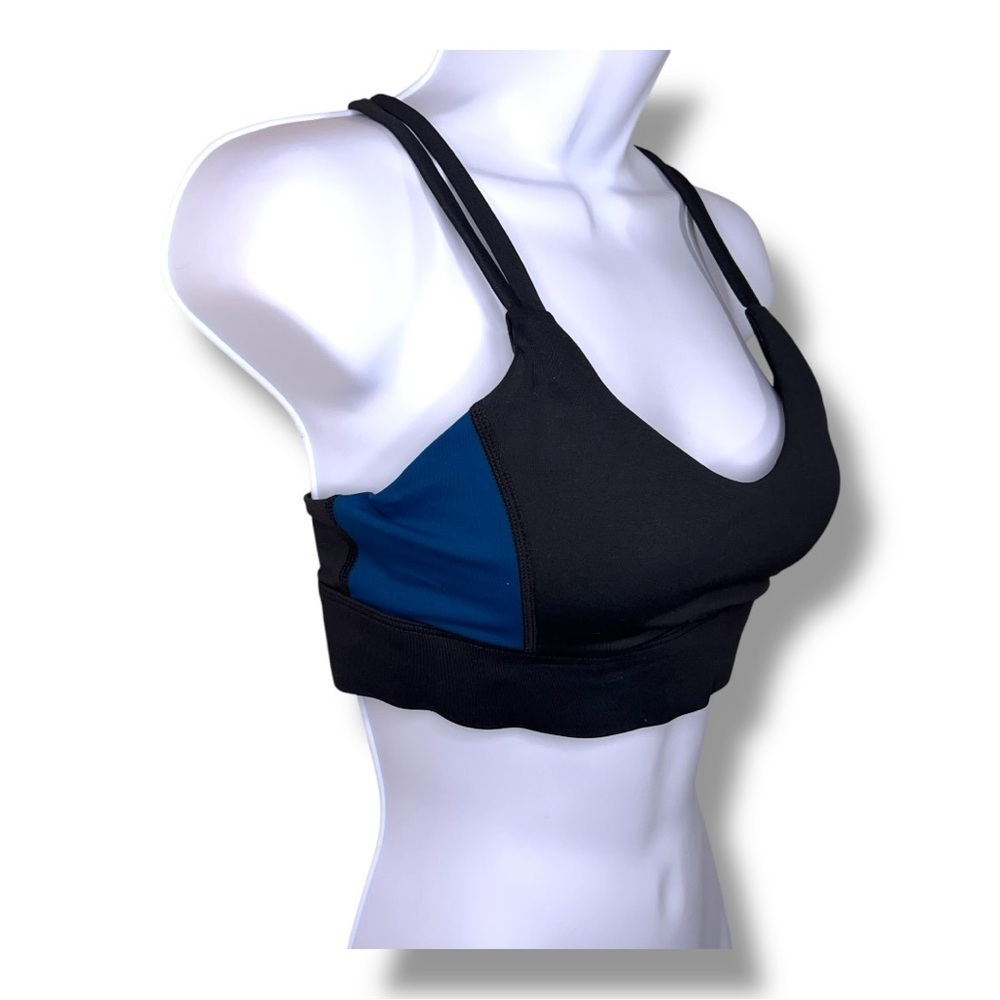Small Evree Black Teal Blue Sports Bra Strappy Barbella Removable Cups Athletic